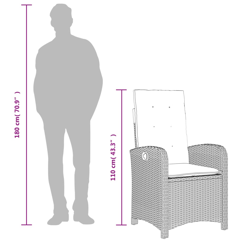 Reclining Garden Chair with Cushions Grey Poly Rattan (US only)