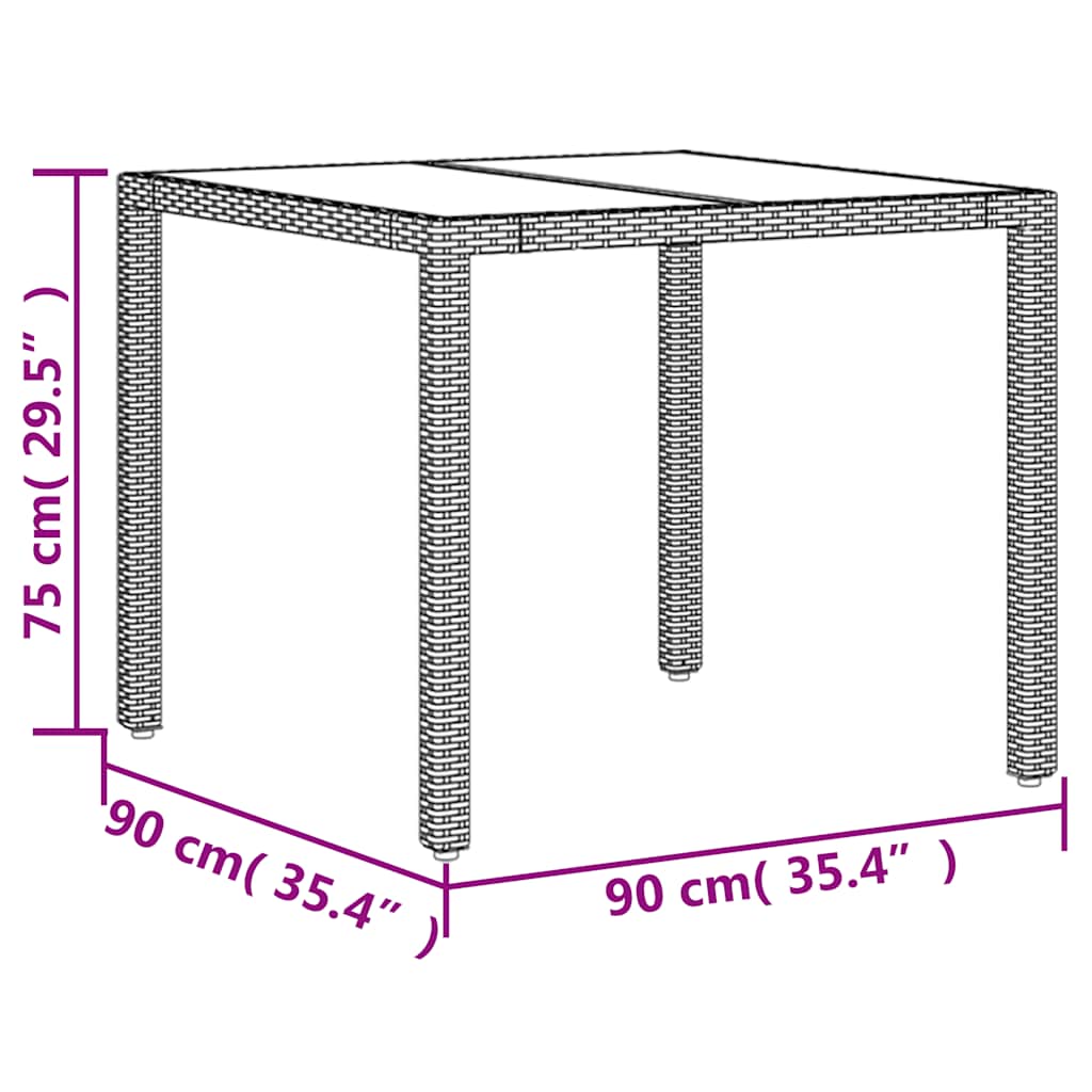 Garden Table with Glass Top Beige 90x90x75 cm Poly Rattan