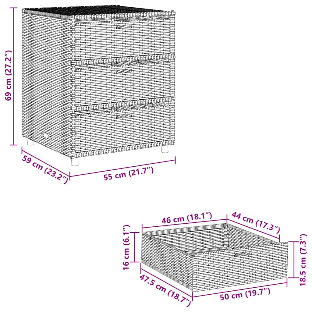 Garden Storage Cabinet Brown 55x59x69 cm Poly Rattan
