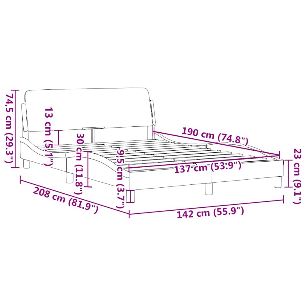 Bed Frame "Dover" Black 53.9"x74.8" Faux Leather