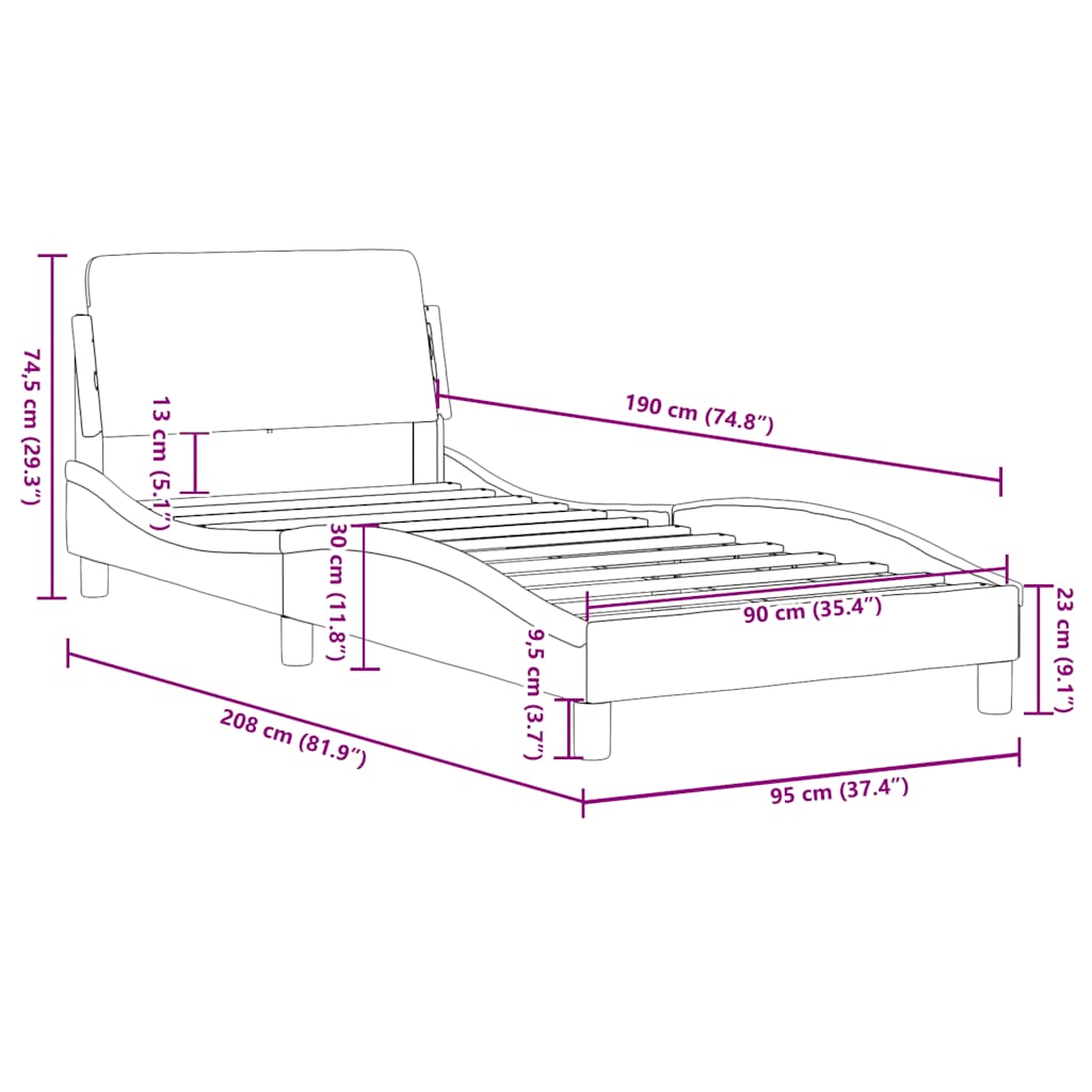 Bed Frame "Dover" Light Grey 90x190 cm Single Fabric