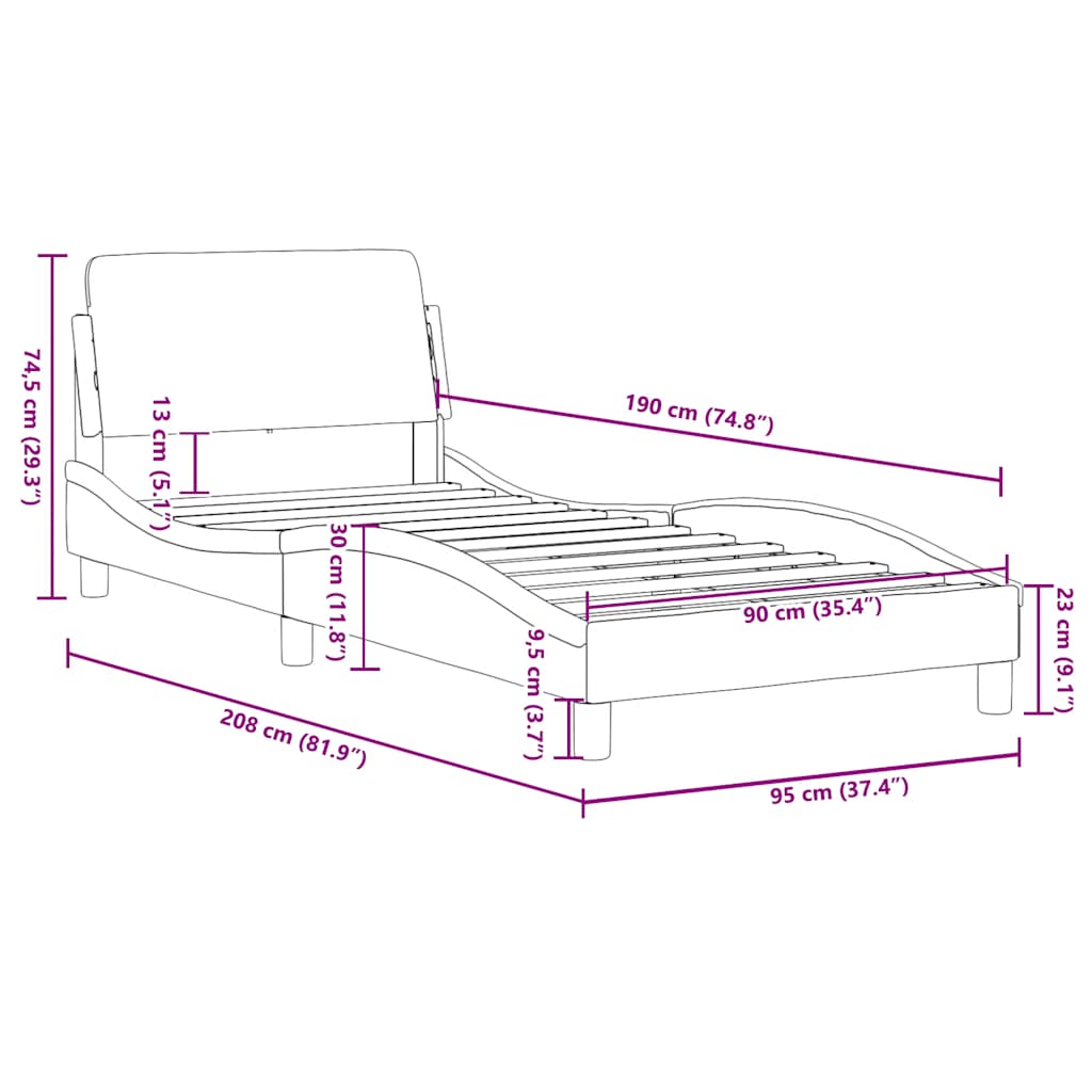 Bed Frame "Dover" Black 90x190 cm Single Faux Leather