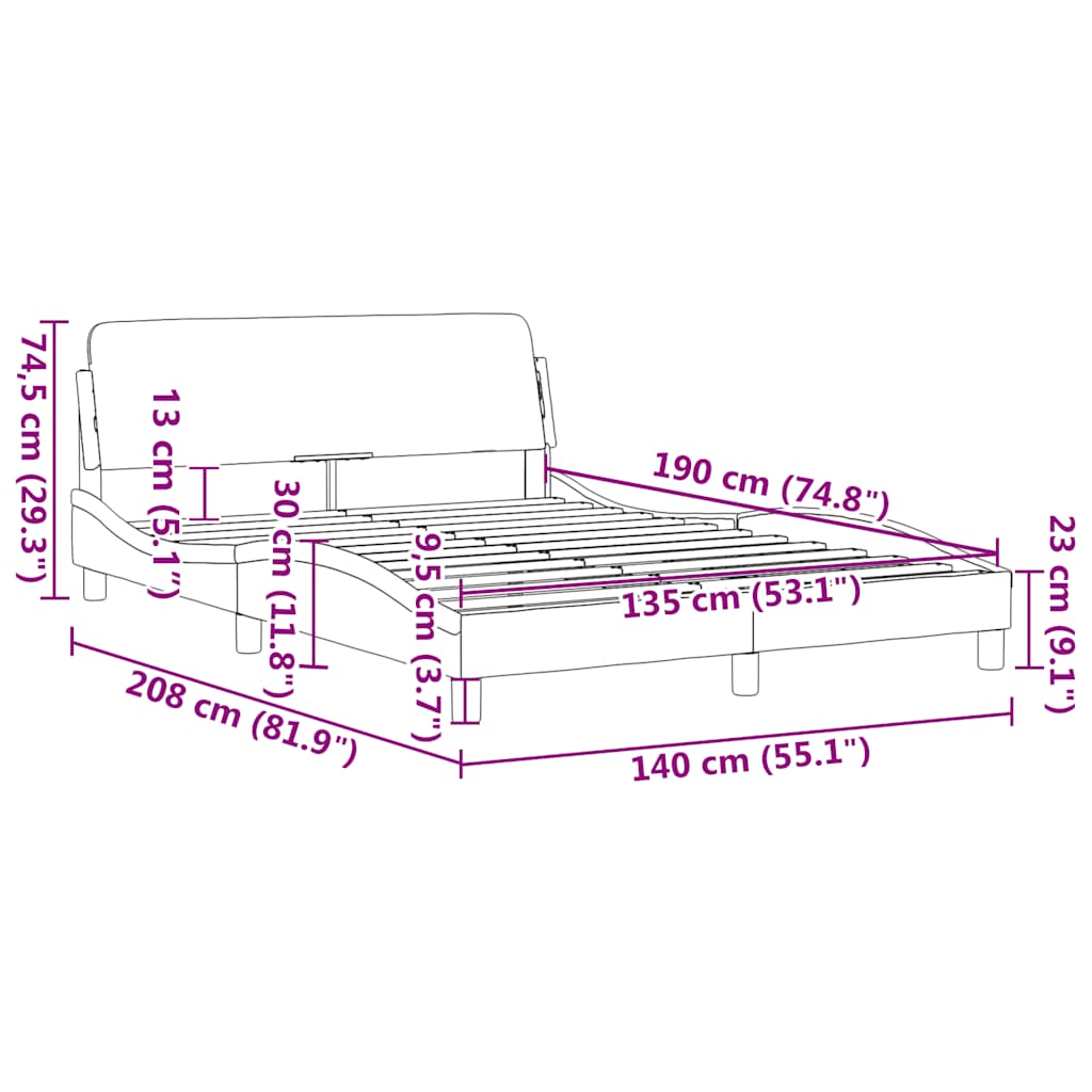 Bed Frame "Dover" Light Grey 135x190 cm Double Velvet
