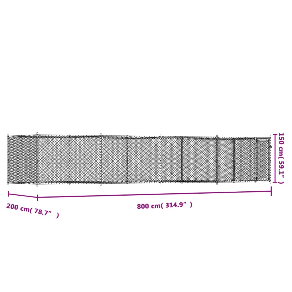 Dog Cage with Door Gray 26.2'x6.6'x4.9'Galvanized Steel