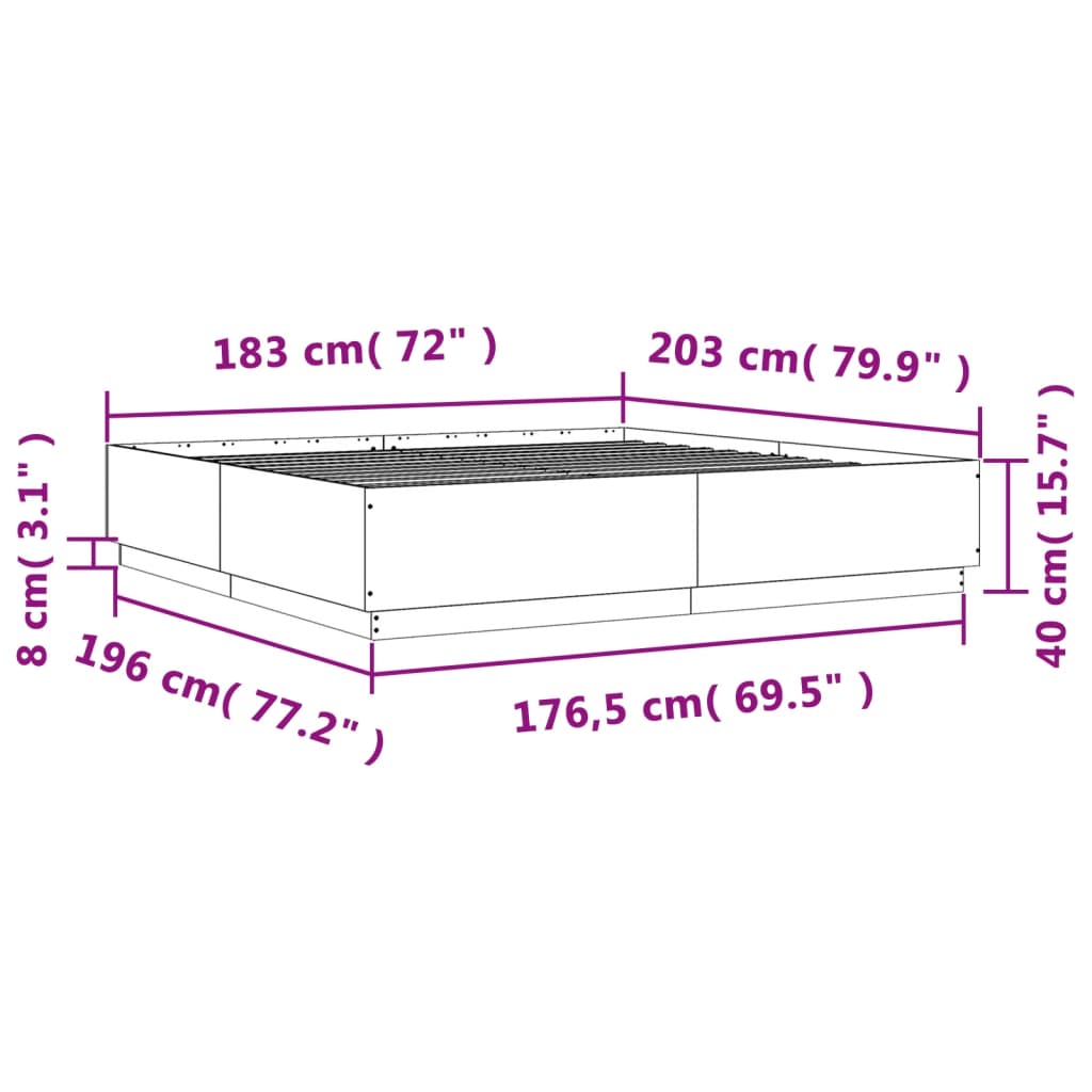 Bed Frame without Mattress Grey Sonoma 180x200 cm Super King