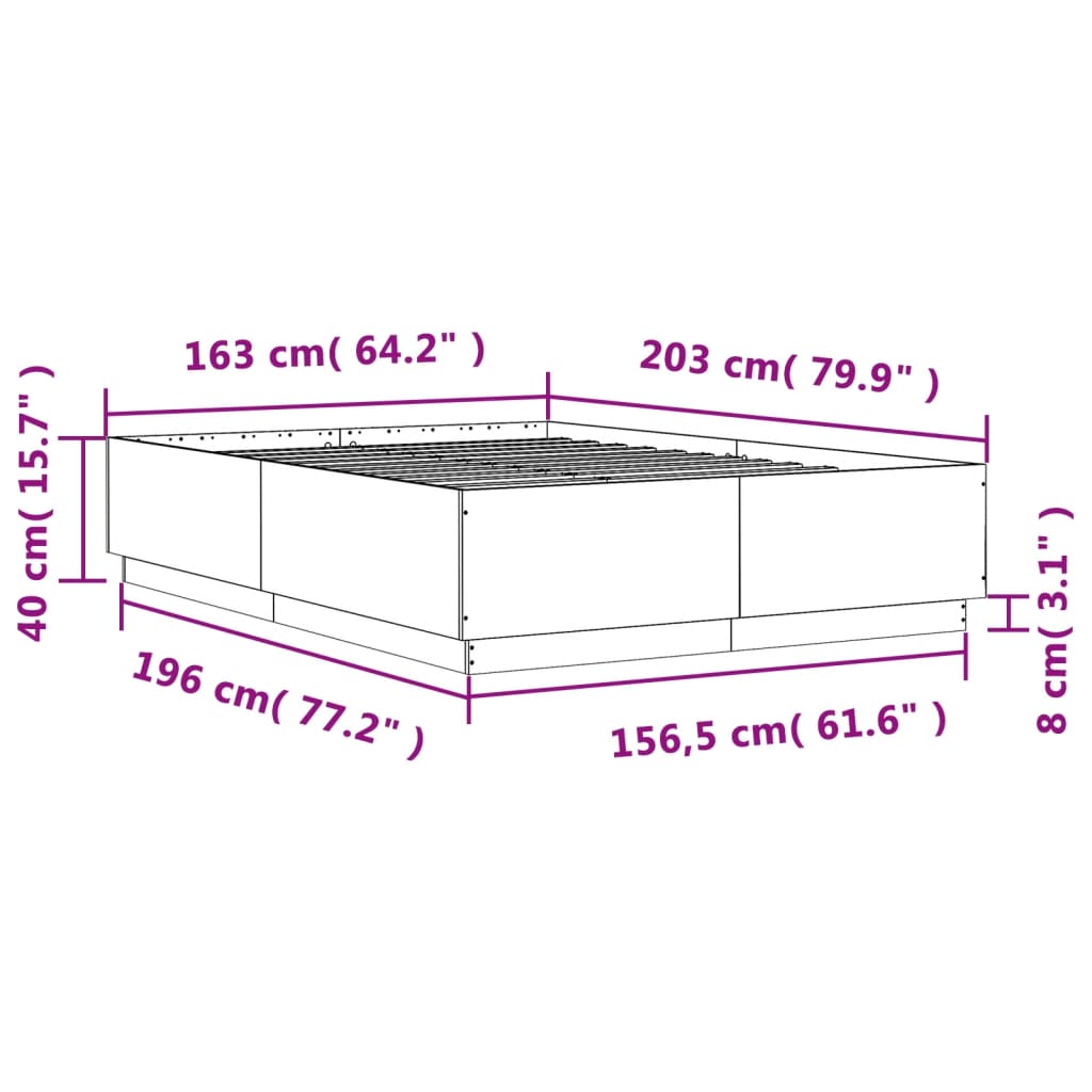 Bed Frame without Mattress Grey Sonoma 160x200 cm
