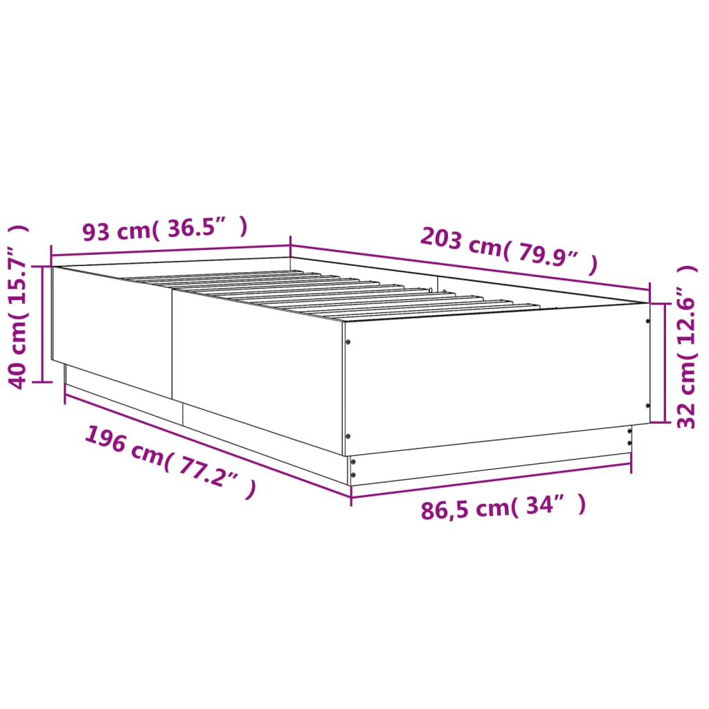 Bed Frame without Mattress Grey Sonoma 90x200 cm