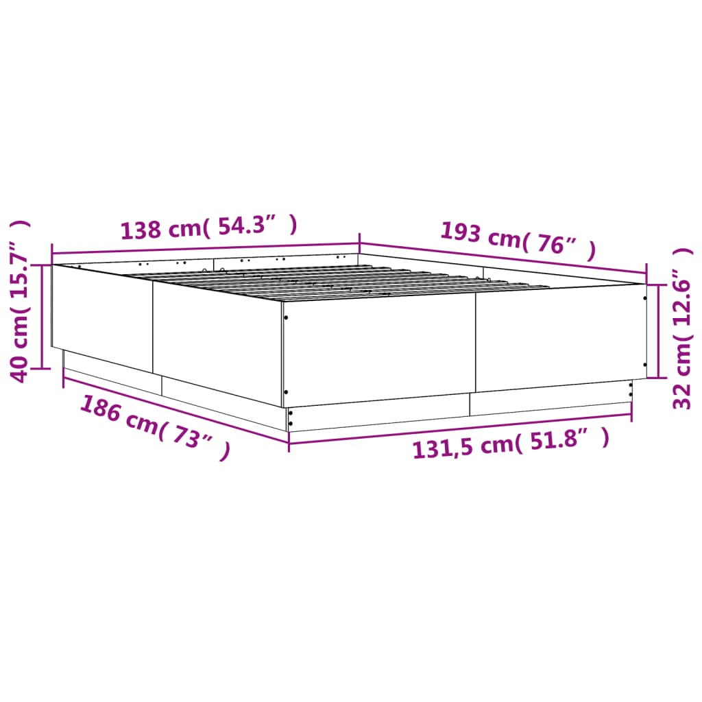 Bed Frame without Mattress Black 135x190 cm Double