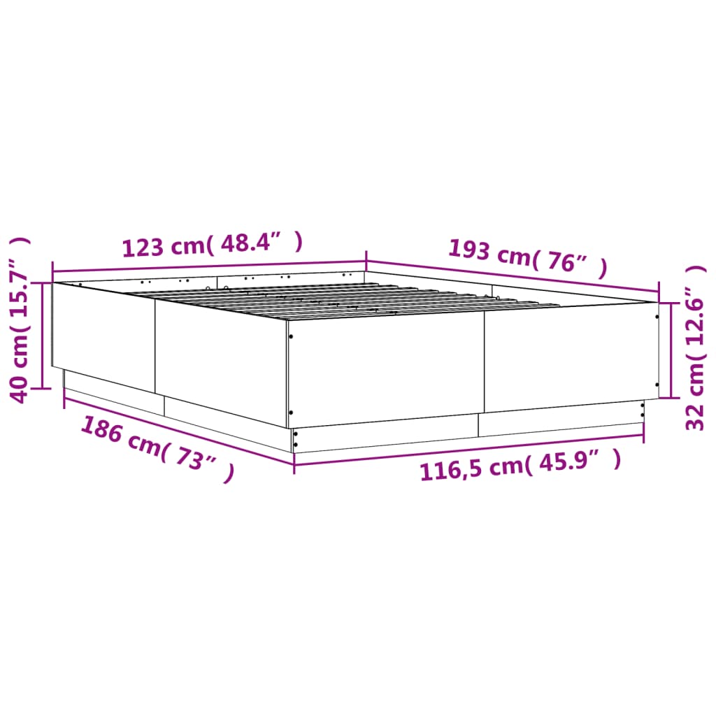 Bed Frame without Mattress Concrete Grey 120x190 cm Small Double