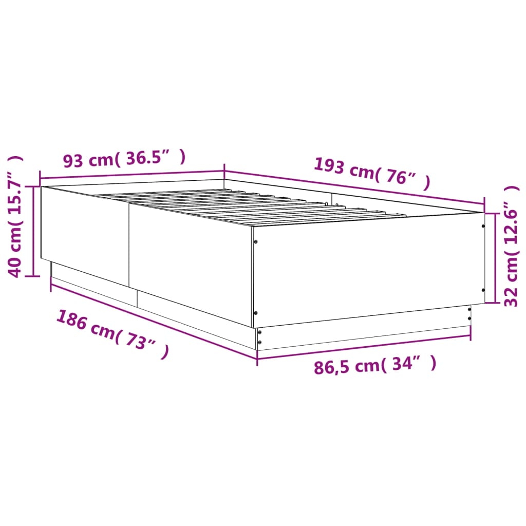 Bed Frame without Mattress Sonoma Oak 90x190 cm Single