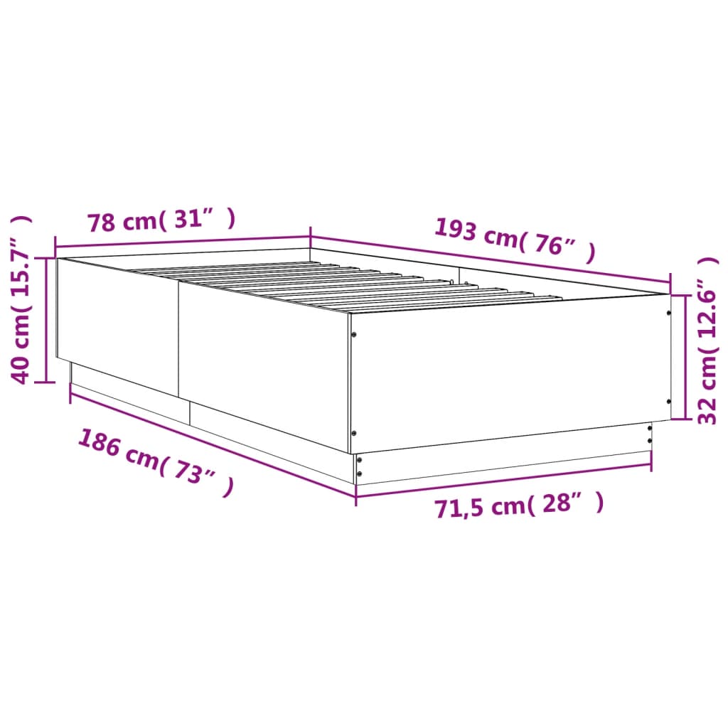 Bed Frame without Mattress Sonoma Oak 75x190 cm Small Single