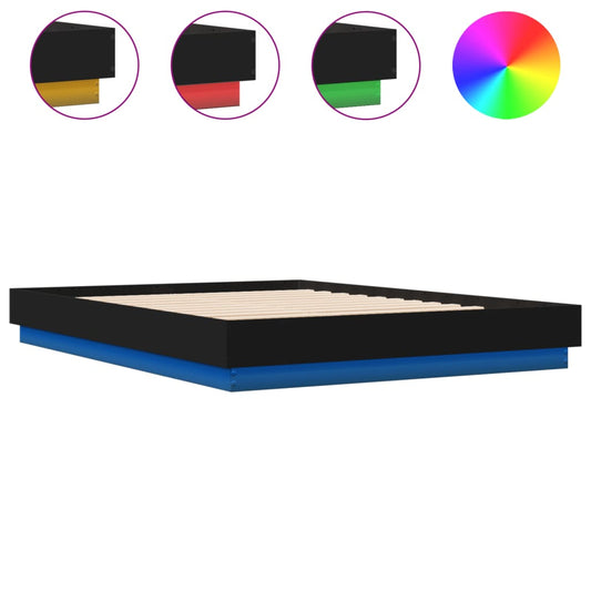 Bed Frame with LED without Mattress Black 150x200 cm King Size