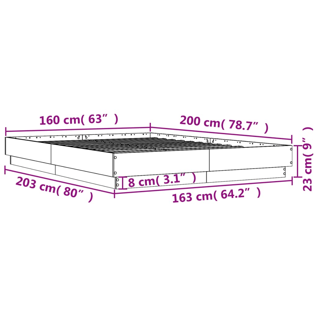 Bed Frame without Mattress Grey Sonoma 160x200 cm