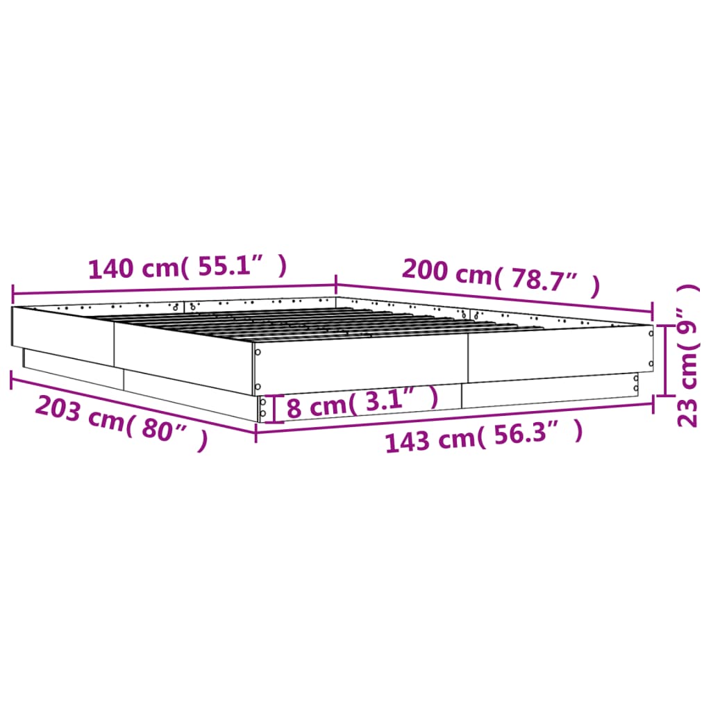 Bed Frame without Mattress Grey Sonoma 140x200 cm