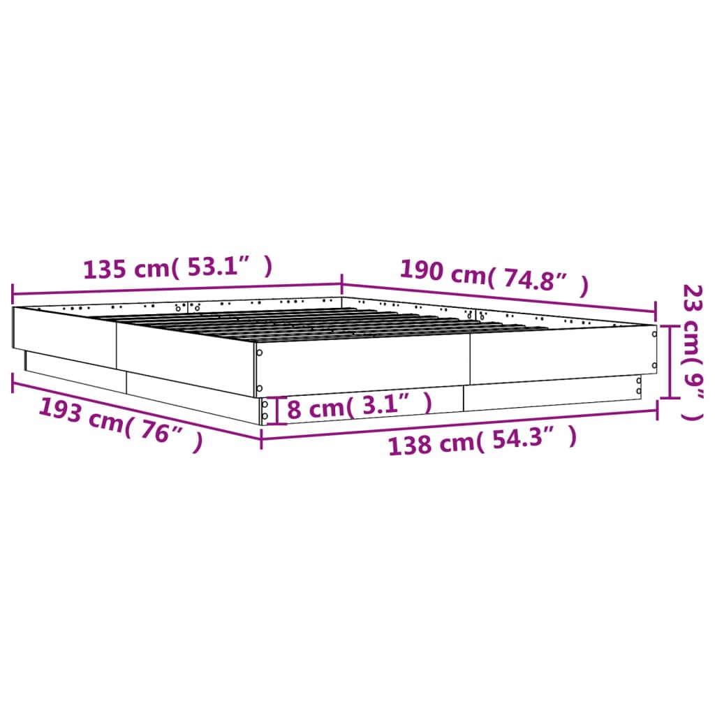 Bed Frame without Mattress Grey Sonoma 135x190 cm Double