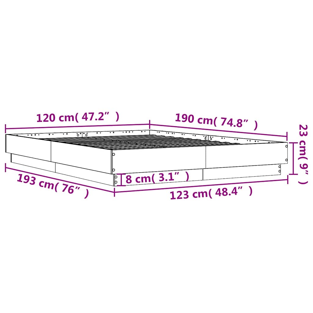Bed Frame without Mattress Grey Sonoma 120x190 cm Small Double