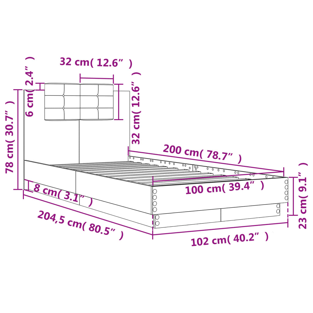 Bed Frame without Mattress Black 100x200 cm