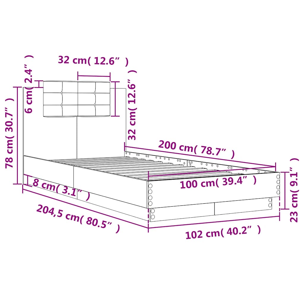 Bed Frame without Mattress Brown Oak 100x200 cm