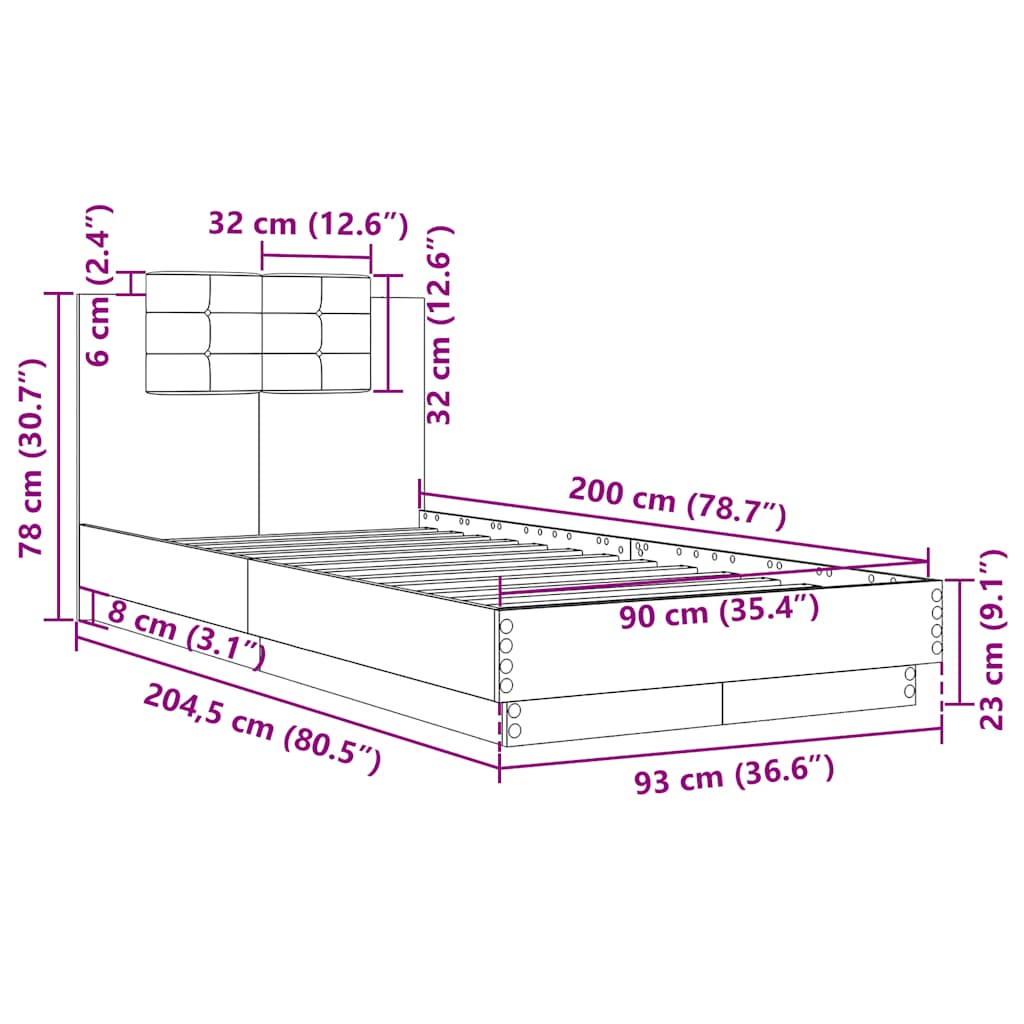 Bed Frame without Mattress White 90x200 cm