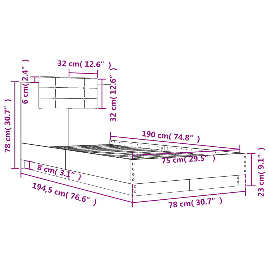 Bed Frame without Mattress Smoked Oak 75x190 cm Small Single