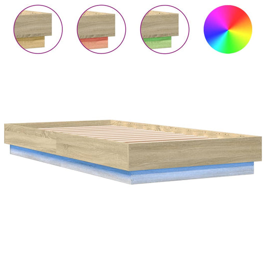 Bed Frame without Mattress with LED Lights Sonoma Oak 90x190 cm Single