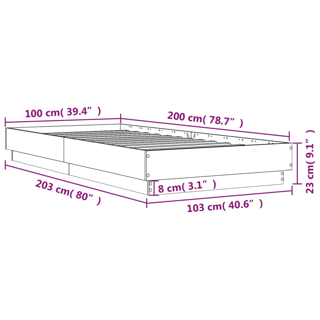 Bed Frame without Mattress White 100x200 cm Engineered Wood
