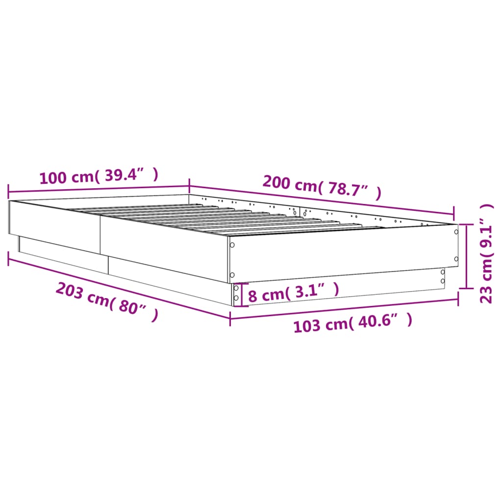 Bed Frame without Mattress Smoked Oak 100x200 cm Engineered Wood