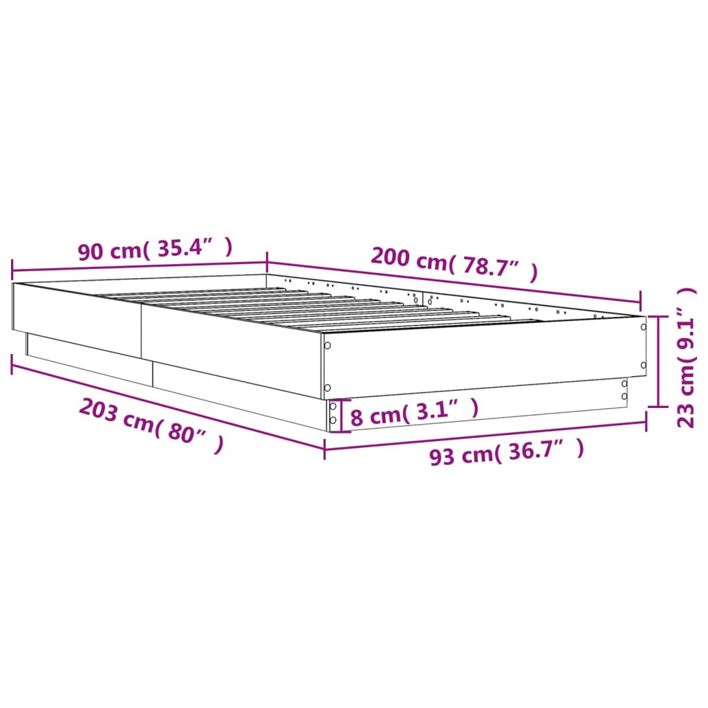 Bed Frame without Mattress Grey Sonoma 90x200 cm Engineered Wood