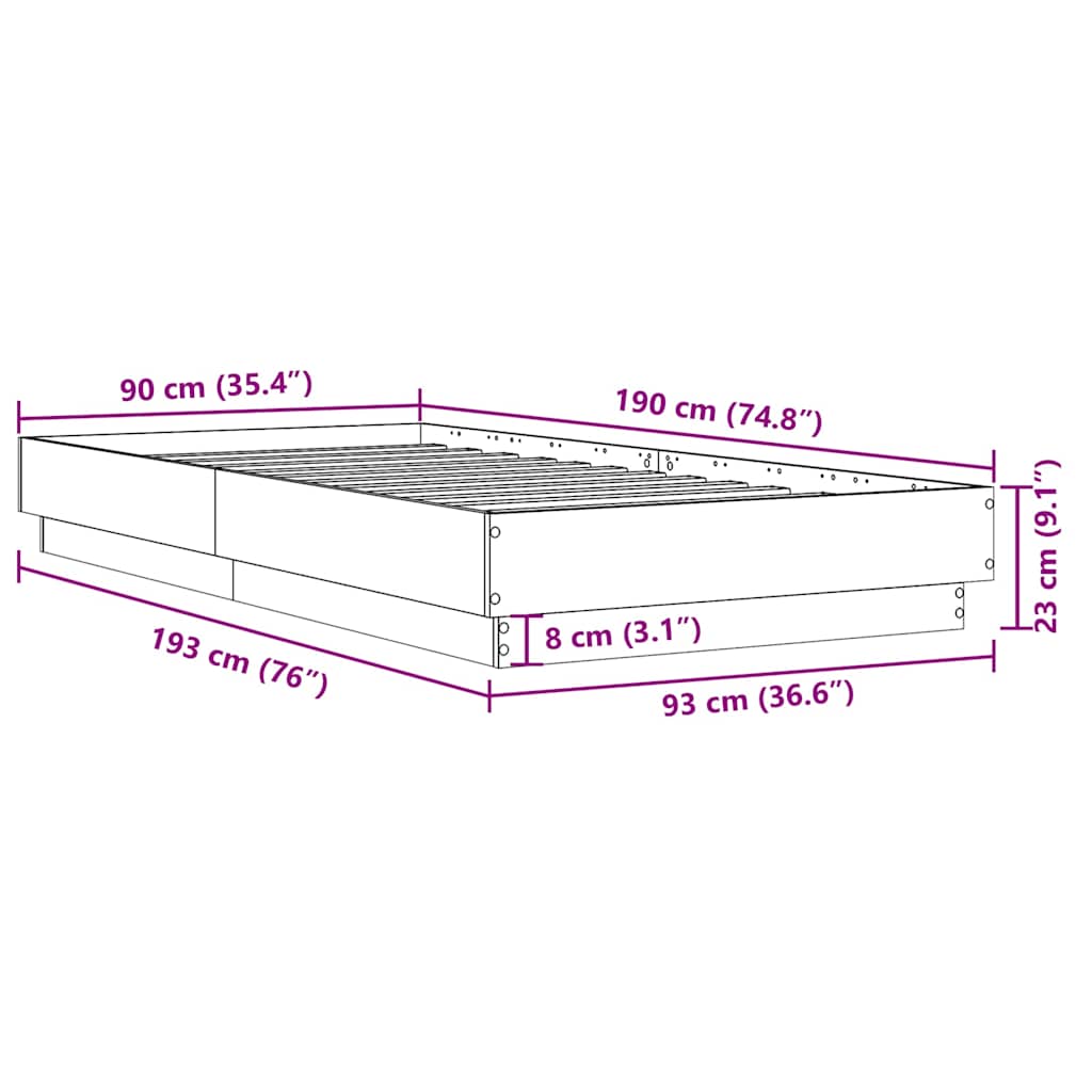 Bed Frame without Mattress Black 90x190 cm Single Engineered Wood