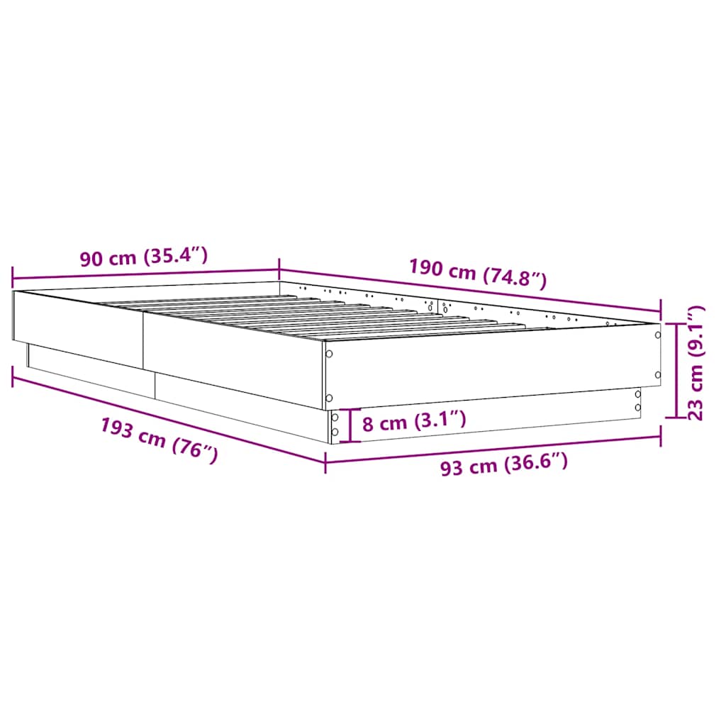 Bed Frame without Mattress Sonoma Oak 90x190 cm Single Engineered Wood