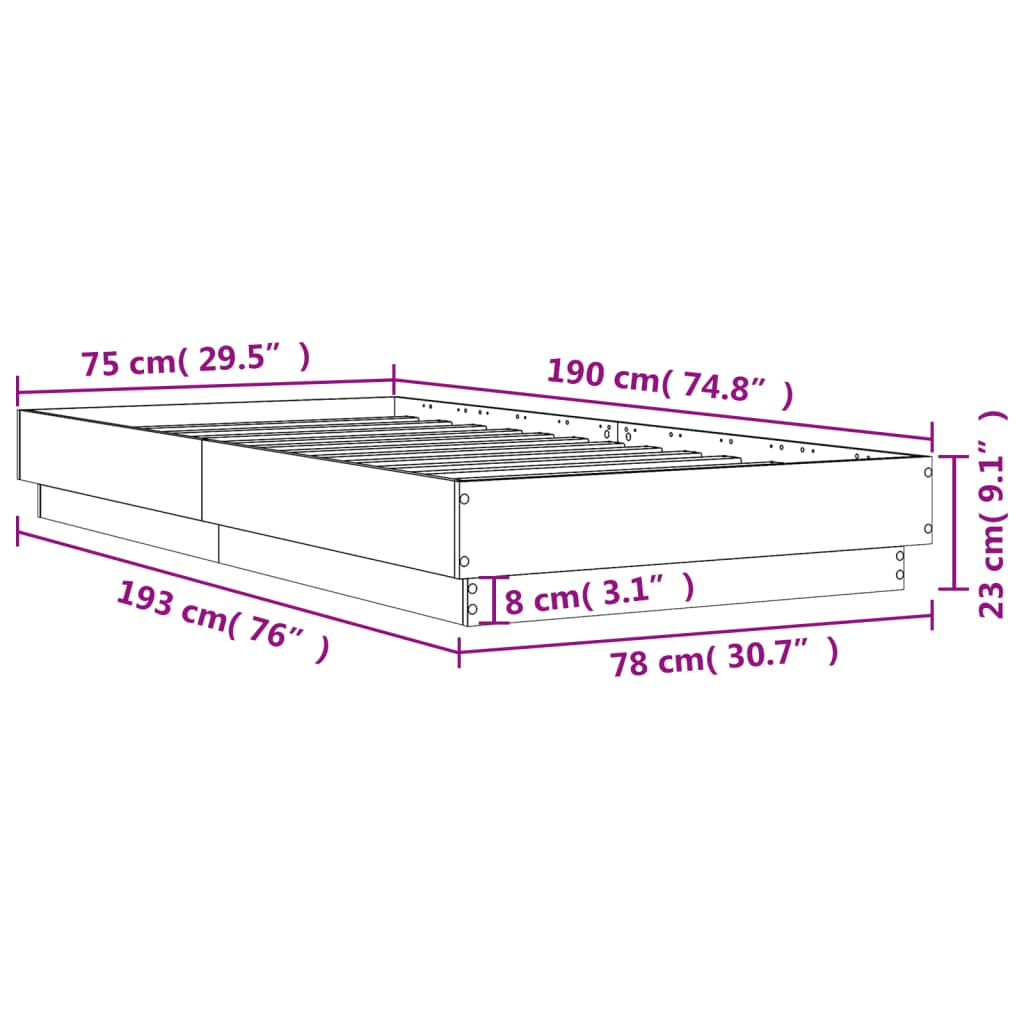 Bed Frame without Mattress Grey Sonoma 75x190 cm Small Single Engineered Wood