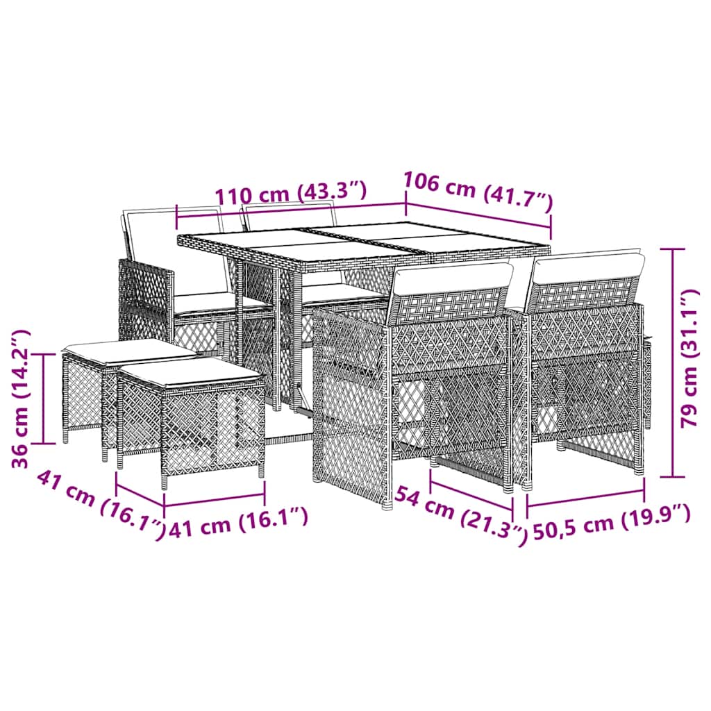 9 Piece Garden Dining Set with Cushions Beige Poly Rattan