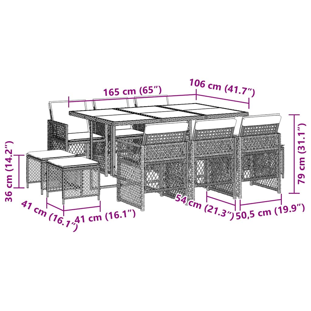 11 Piece Garden Dining Set with Cushions Light Grey Poly Rattan