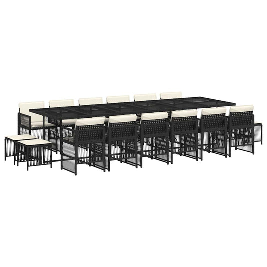 17 Piece Garden Dining Set with Cushions Black Poly Rattan