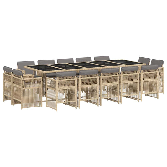15 Piece Garden Dining Set with Cushions Mix Beige Poly Rattan