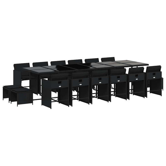 17 Piece Garden Dining Set with Cushions Black Poly Rattan