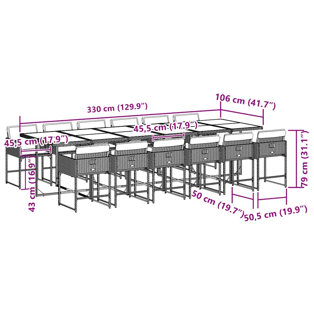 13 Piece Garden Dining Set with Cushions Grey Poly Rattan