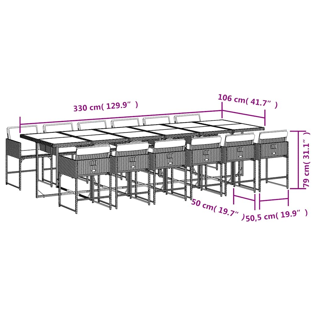 13 Piece Garden Dining Set with Cushions Beige Poly Rattan
