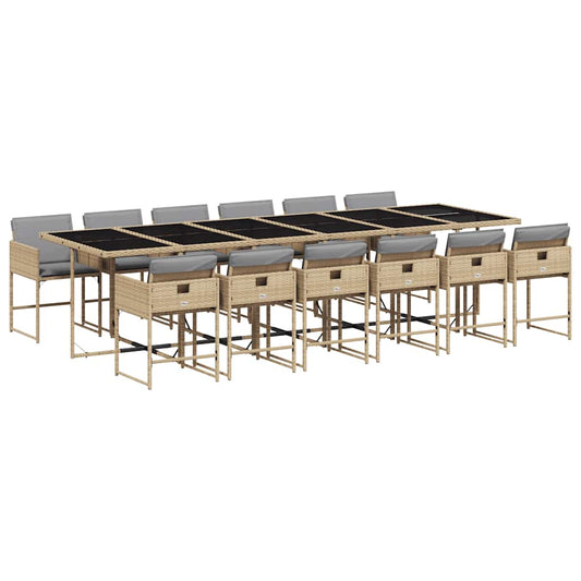 13 Piece Garden Dining Set with Cushions Mix Beige Poly Rattan