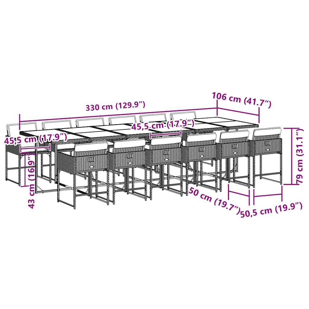 13 Piece Patio Dining Set with Cushions Black Poly Rattan