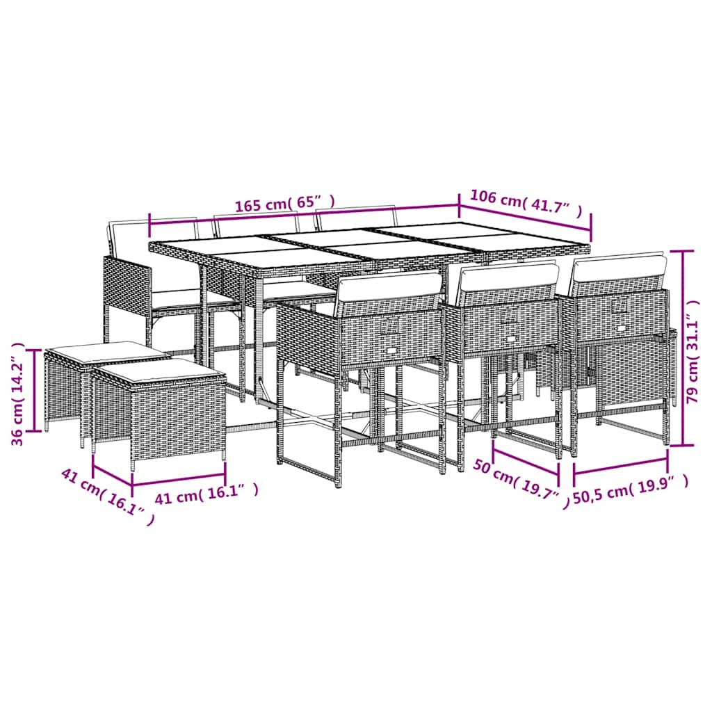 Garden Dining Set Black, Cream white