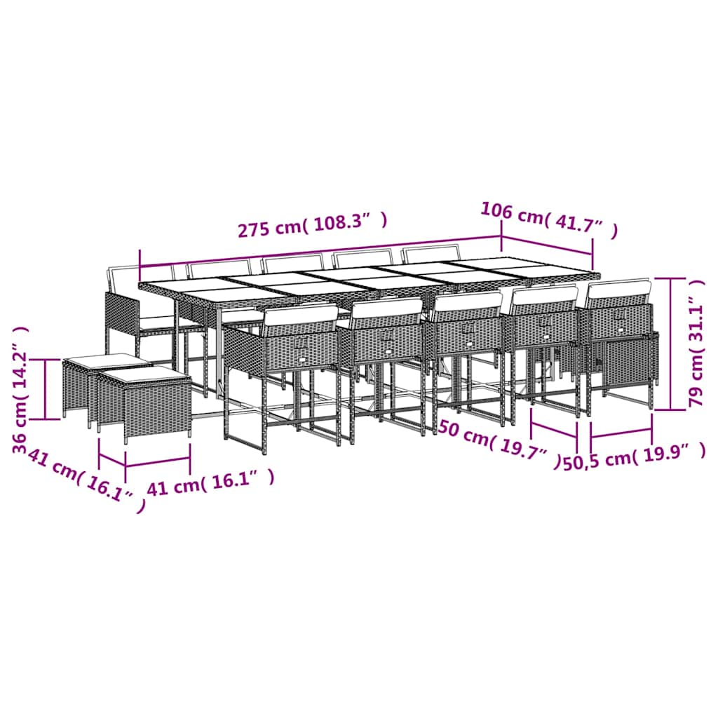 Garden Dining Set Black, Cream White PE Rattan Large