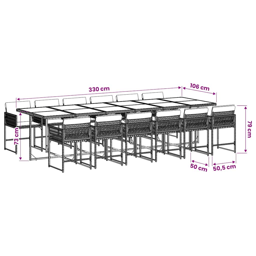 13 Piece Garden Dining Set with Cushions Grey Poly Rattan