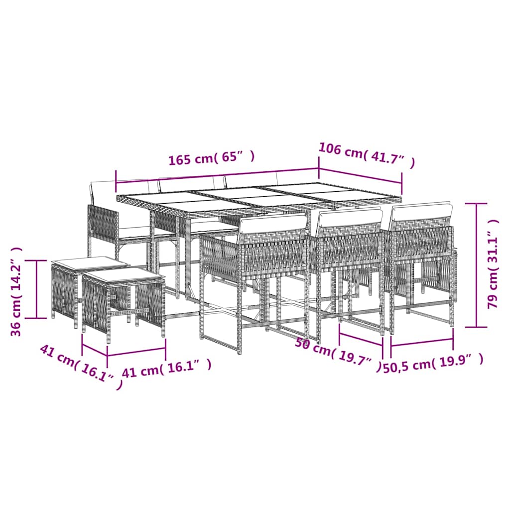 Garden Dining Set Black PE Rattan Large Foldable