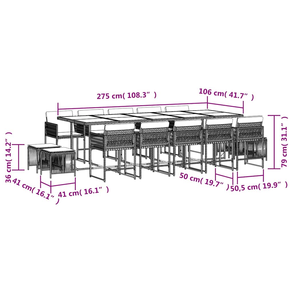 15 Piece Garden Dining Set with Cushions Mix Beige Poly Rattan