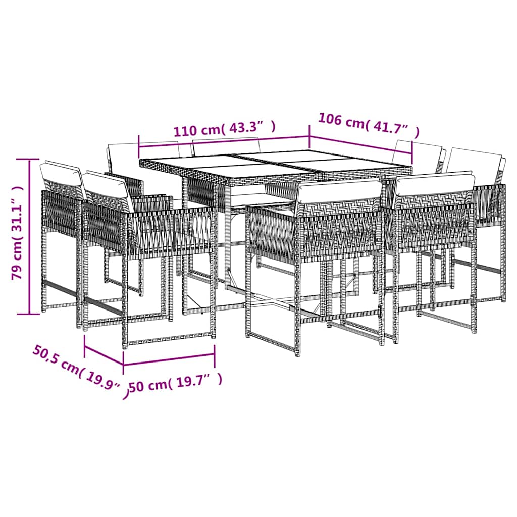 9 Piece Garden Dining Set with Cushions Mix Beige Poly Rattan