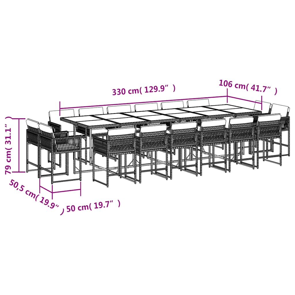17 Piece Garden Dining Set with Cushions Mix Beige Poly Rattan