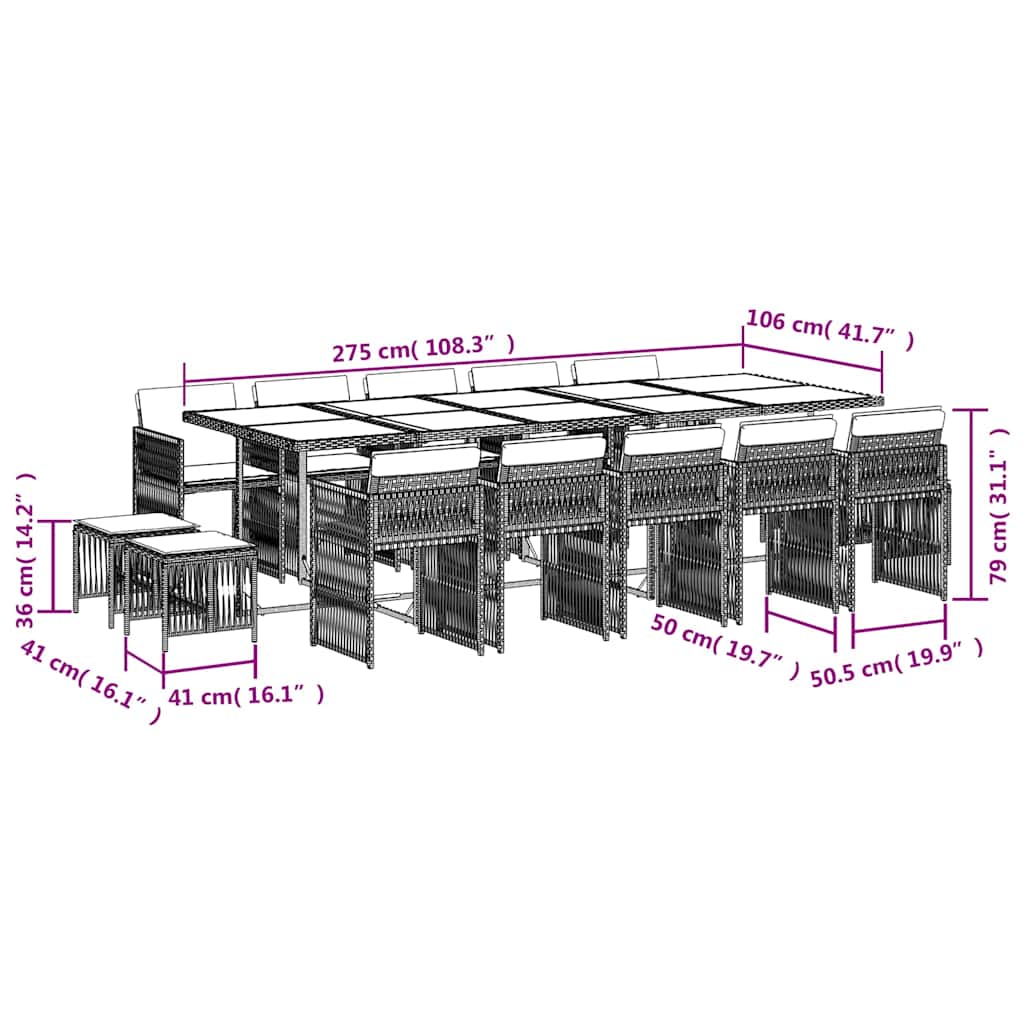 15 Piece Garden Dining Set with Cushions Beige Poly Rattan
