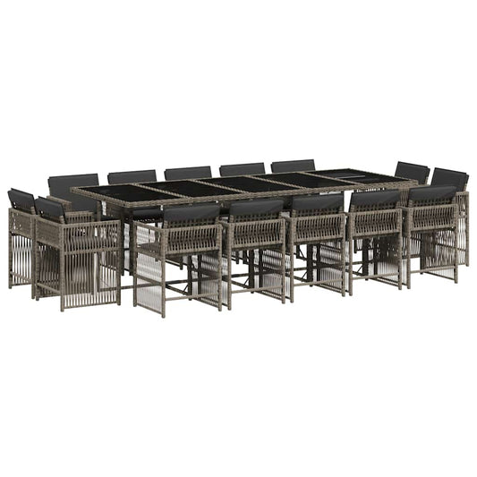 15 Piece Garden Dining Set with Cushions Grey Poly Rattan