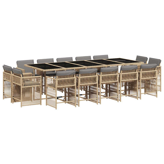 15 Piece Garden Dining Set with Cushions Mix Beige Poly Rattan
